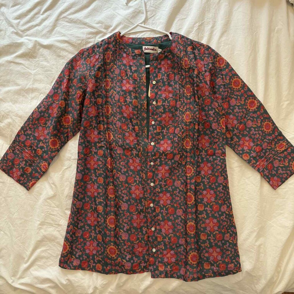 Stunning Silk Cotton Blend Kurta Blouse Printed Top FabIndia Anthropologie